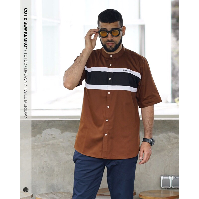 Samase Kemko Kemeja Koko Cut & Sew T 010 - Brown - Twill Meridian - Lengan Pendek