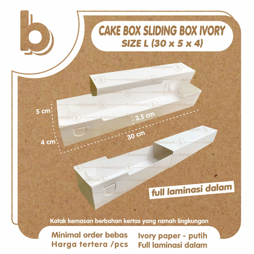 

Cake Box Sliding Box L Ivory Foodgrade 30x5x4 I CBSBLIF00411