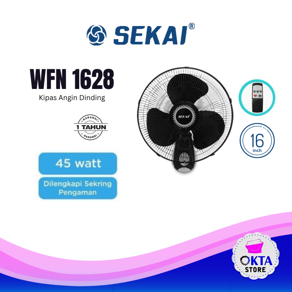 Sekai Kipas Angin Dinding Remote WFN 1628 RC - Wall Fan 16&quot; 45 Watt