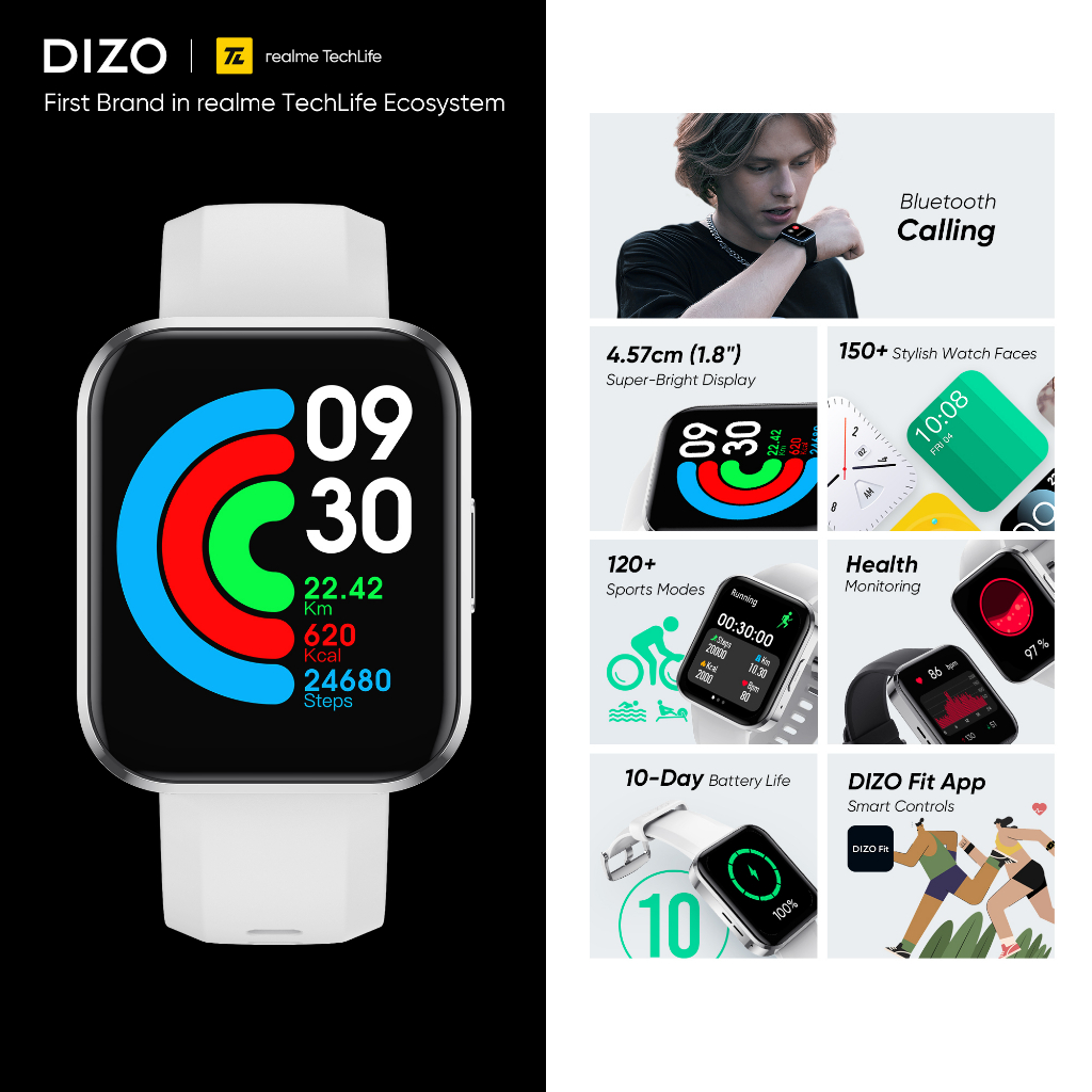 DIZO Watch D Talk 1.8 display with calling&amp;7 day battery (by realme Techlife)  (Silver, Free Size)