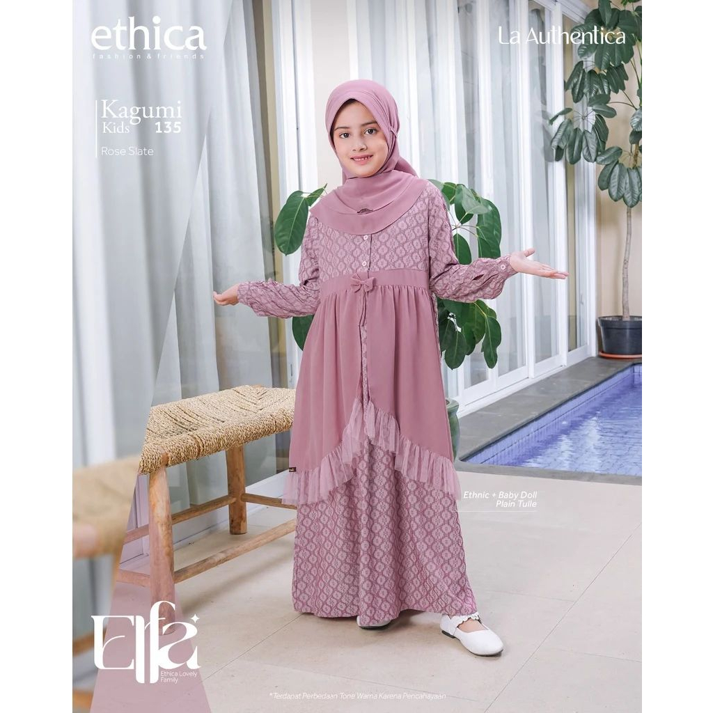 Gamis dan Koko anak Sarimbit Ethica Elfa 277 Rose Slate / Gamis Anak Kagumi Kids 135 / Koko Anak Kah