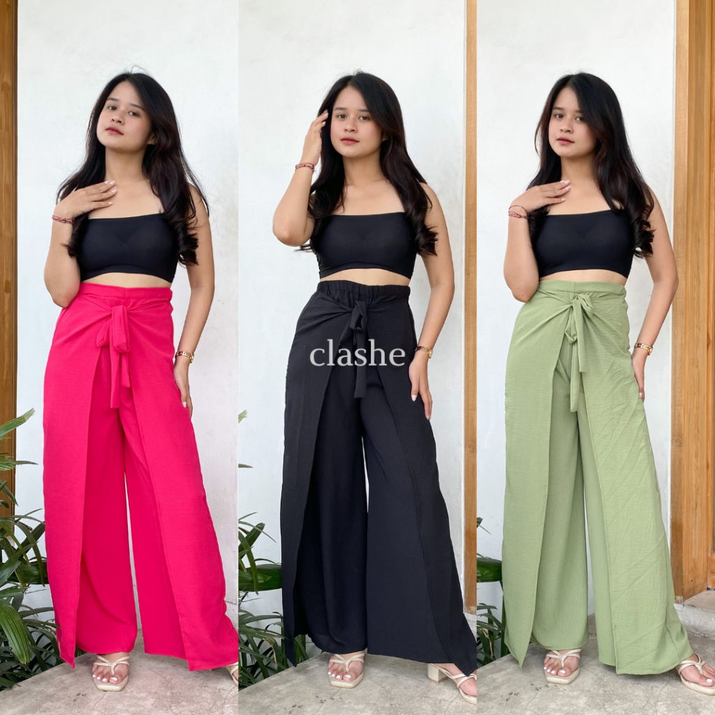 Celana Kulot Lilit Highwaist Wanita Crinkle Airflow Anti Lecek Terbaru Korean Style Ootd Kekinian Tasya Pants by Clashe