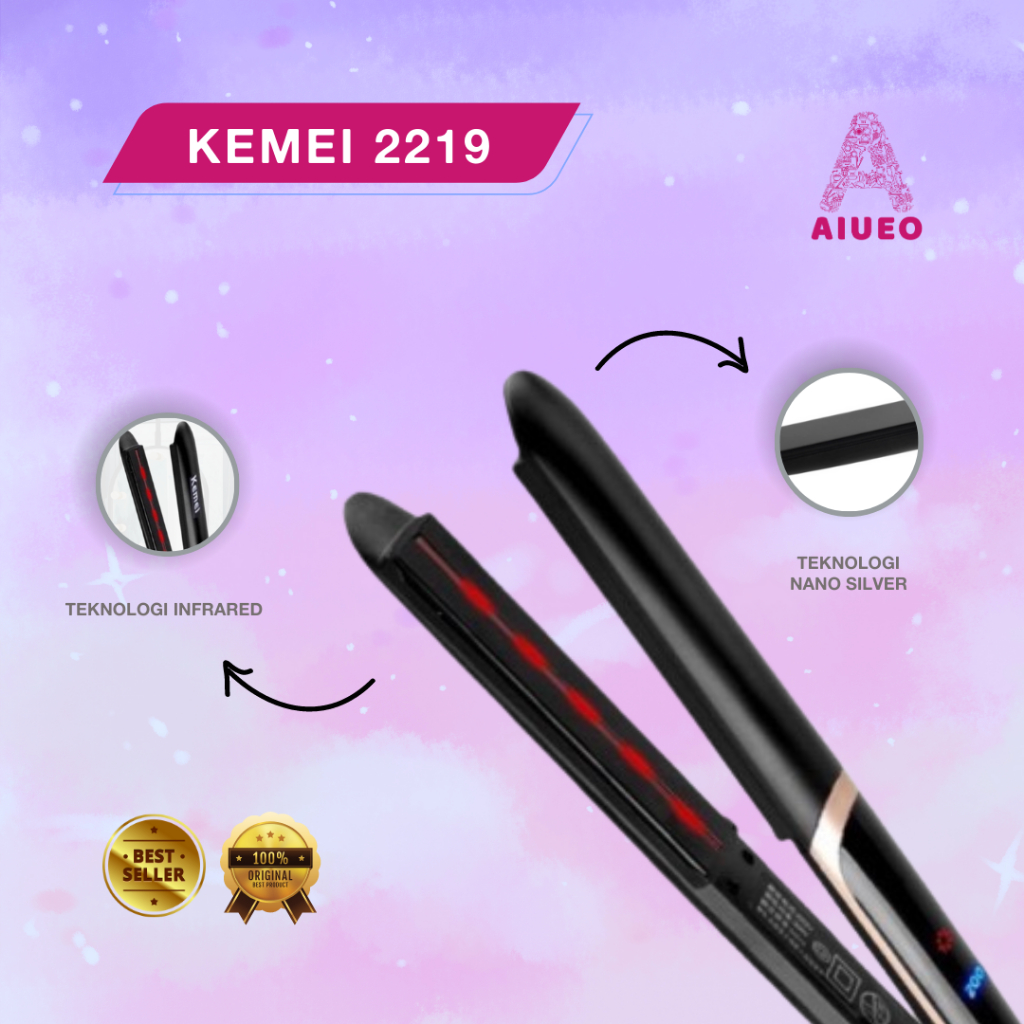 AIUEO | Catokan Kemei 2219 Curly Hair Straightener - Meluruskan dan Keriting Rambut - Alat Catok Rambut Recomended