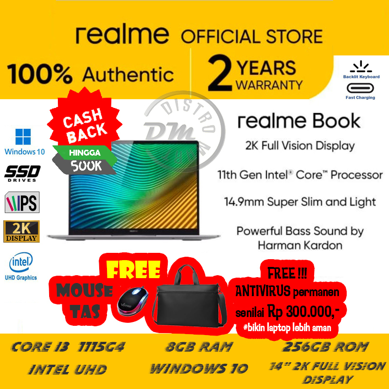 Laptop Realme Book realmebook 14 core i3 1115G4 Ram 8Gb rom 256Gb 14&quot; IPS 2K FHD W10
