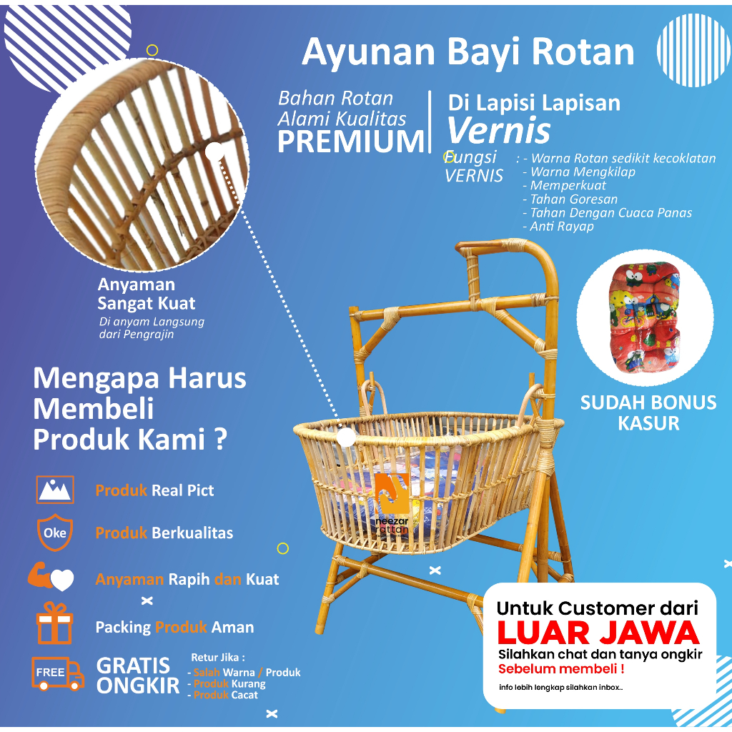 Ayunan Bayi Goyang Rotan, Ayunan Anak Baby, Ayunan minimalis estetik tempat Tidur Bayi baru lahir