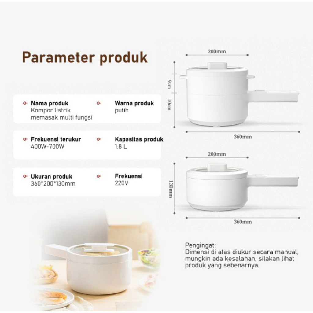 Panci Listrik Elektrik Besar Multifungsi Anti Lengket Nano Porselen Serbaguna Portable Hotpot