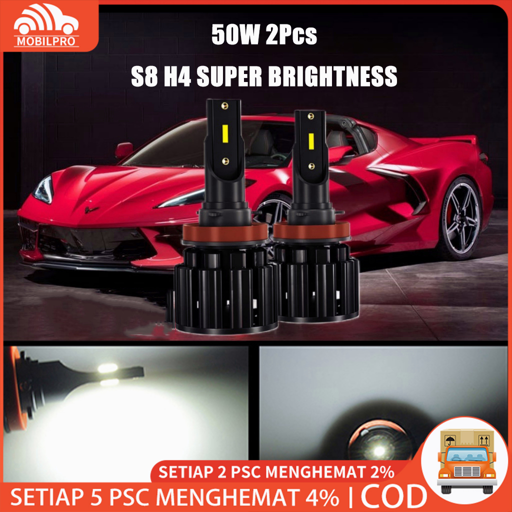 2 PCS (Sepasang) Lampu Led Mobil Utama Kabut Headlamp Socket S8 H4 50 Watt Single Beam