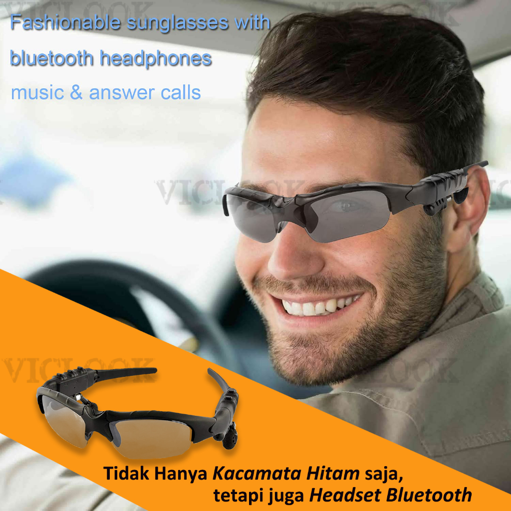 VICLOOK COD Handsfree Stereo Kacamata Hitam Cerdas Bluetooth Earphone Kacamata Hitam Nirkabel Headset Kacamata Olahraga Luar Ruangan dengan Headphone Bluetooth dan Mikrofon untuk Semua Ponsel Pintar