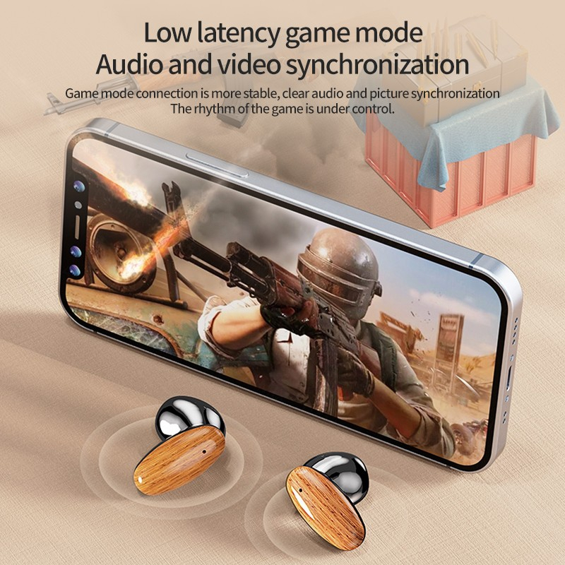 VICLOOK COD Kayu Butir M35 TWS Bluetooth Earphone LED Display 9D Suara Stereo Musik Headphone Nirkabel Earbud Kontrol Sentuh Sport Earphone dengan Mic