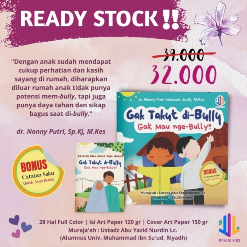 Buku Anak Gak Takut di-Bully, Gak Mau nge-Bully Maalik Kids
