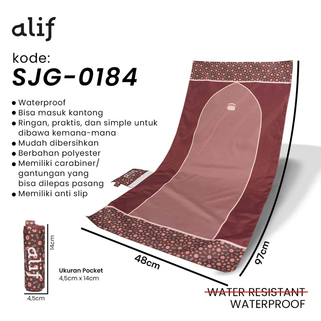 ALIF SAJADAH GENGGAM TRAVEL / SAKU / PORTABLE / WATERPROOF ( ALIF MODERN WEAR SJG-0184 )