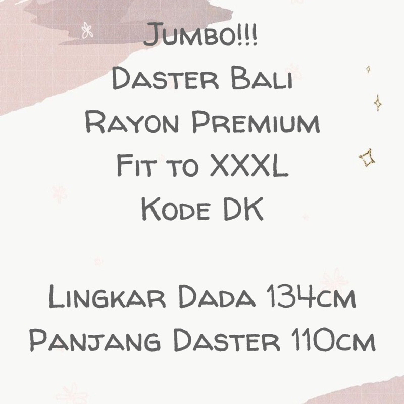 DASTER BALI JUMBO XXXL RAYON PREMIUM &quot;REAL PICT&quot; DK/A 90KG MUAT!!!