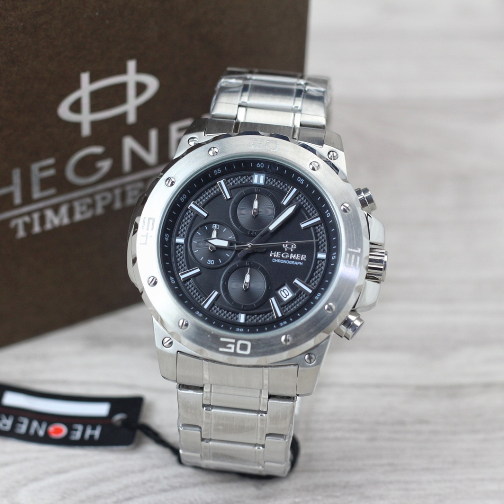 Jam tangan pria Hegner 1684 tali rantai sport original