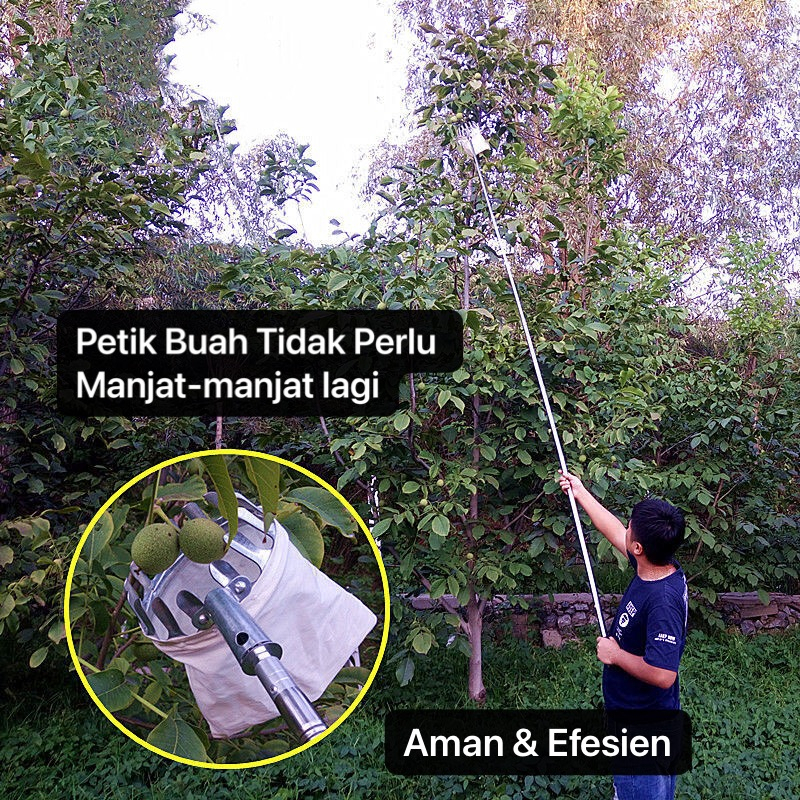 Tongkat Pemetik Buah Teleskopik Serbaguna Alat Petik Buah Panjang Teleskopik Metal Fruit Picker Bisa Gergaji Potong Ranting