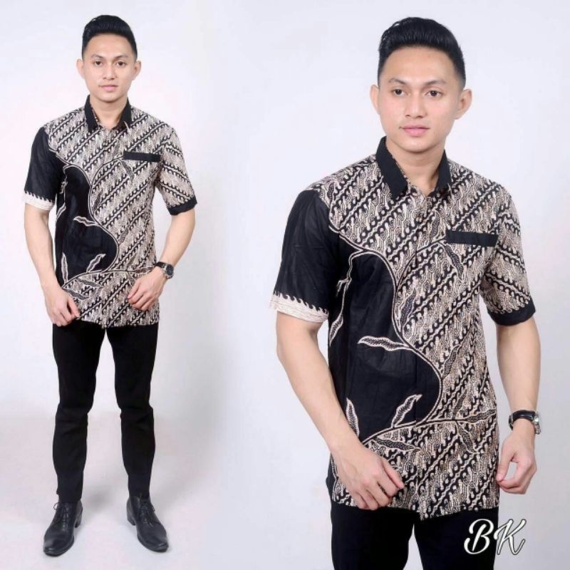 Baju batik M L XL XXL hem kemeja lengan pendek motif memanah grosir murah fashion atasan kerja