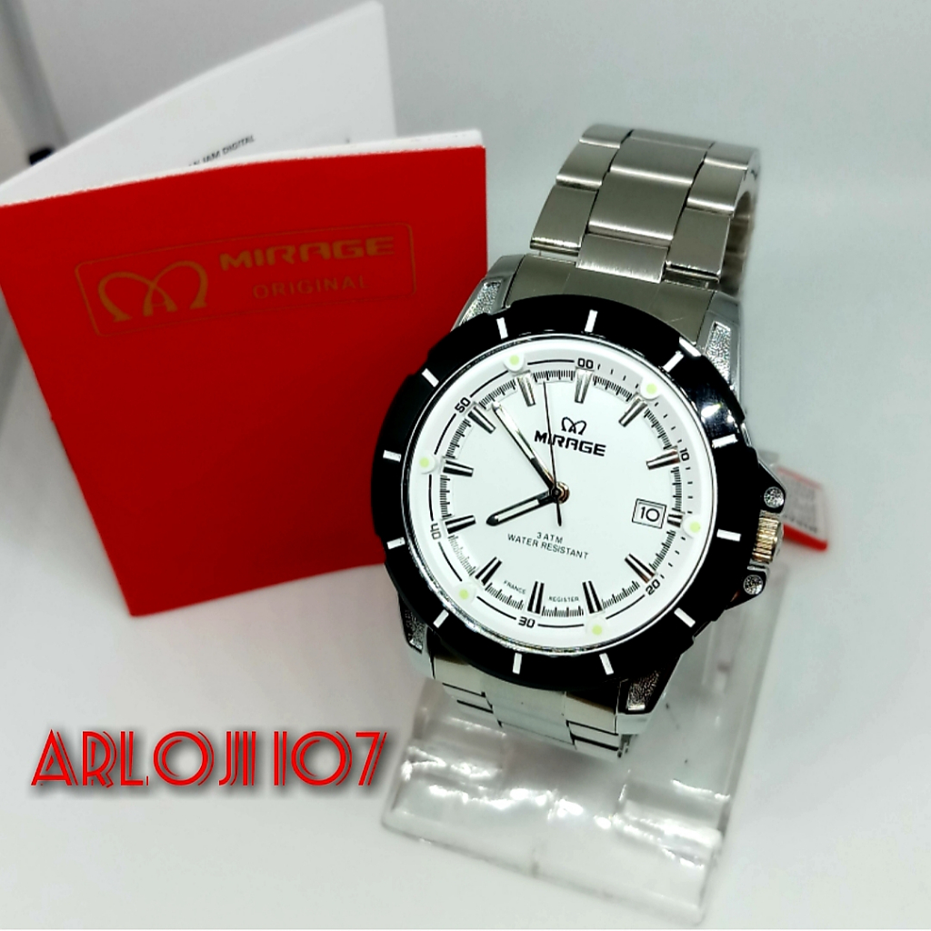 Jam Tangan Pria Mirage BRP-M 8713 Silver Plat Putih Original