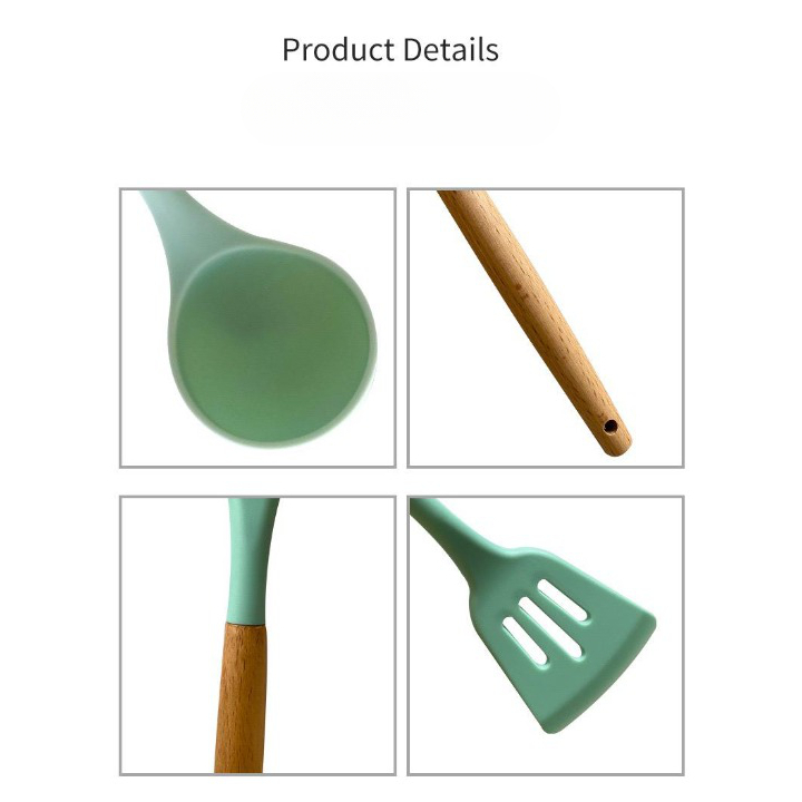 DS Peralatan Masak Spatula Set Silicone 11pc+Wadah Spatula Alat Masak Tahan Panas Pegangan Kayu Kitchen Tools Cooking Set Spatula High Quality Import