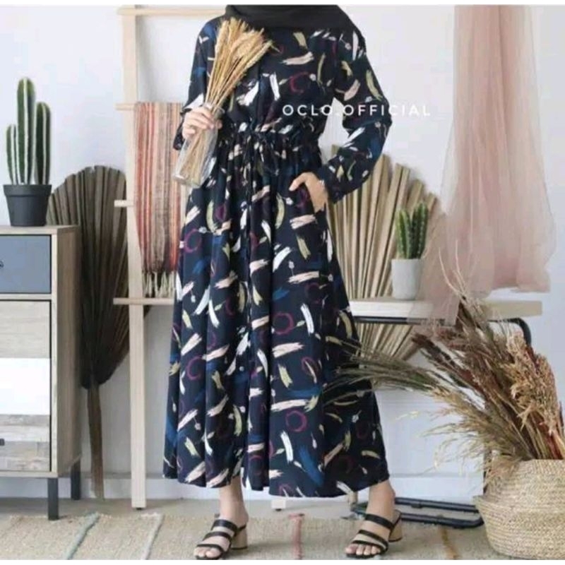 GAMIS VELA KREM /* BAJU GAMIS WANITA /  GAMIS MONABELT BUSUI BUMIL DRESS MOSCREPE PREMIUM