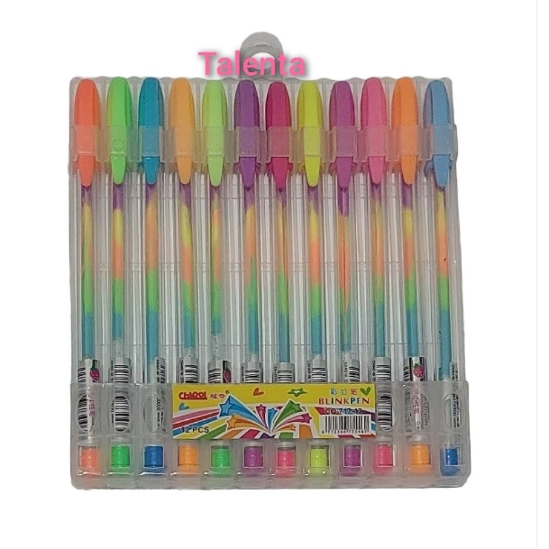 Pulpen Rainbow Gel Blink Pen Warna Warni - 12 Pcs