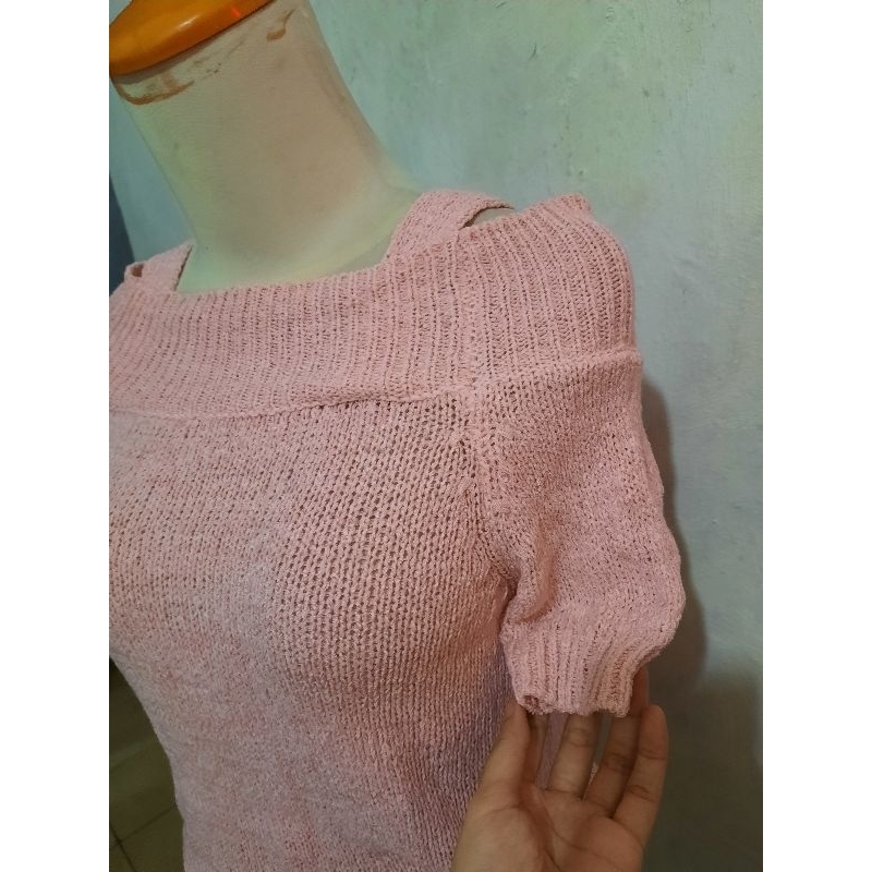 blouse wanita lengan pendek / Atasan knit lengan balon - rajut