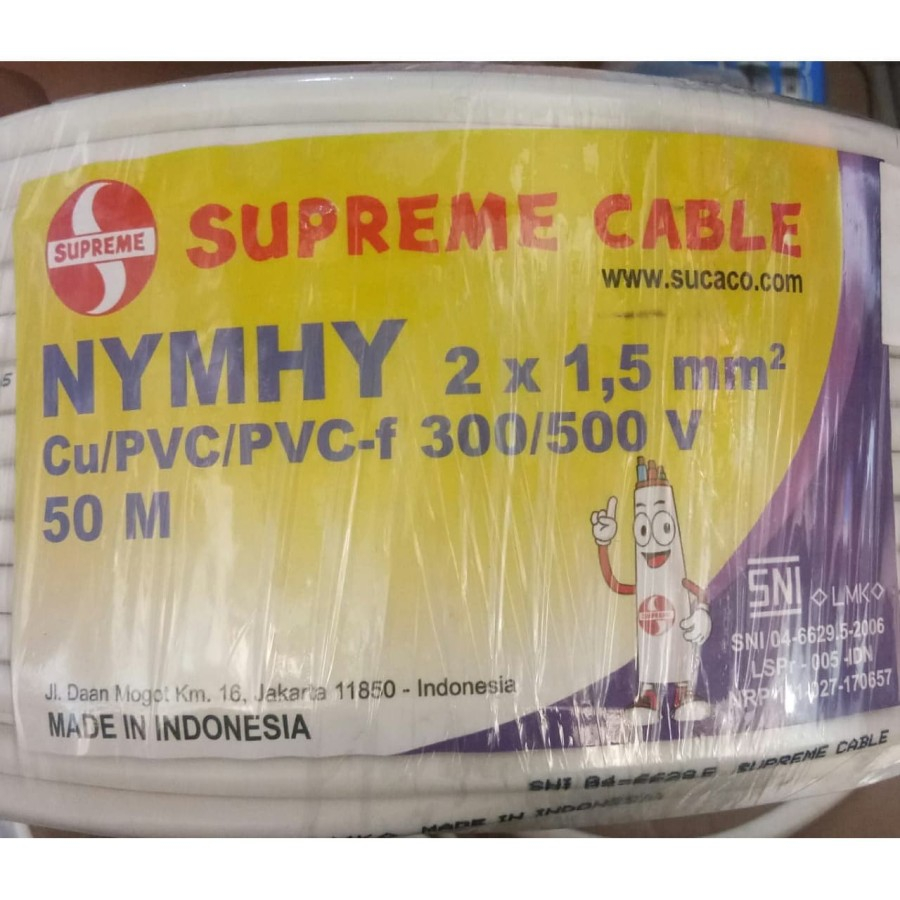 KABEL LISTRIK MERK SUPREME NYMHY 2x1.5 / 2x1,5 PER METER/ @ METER
