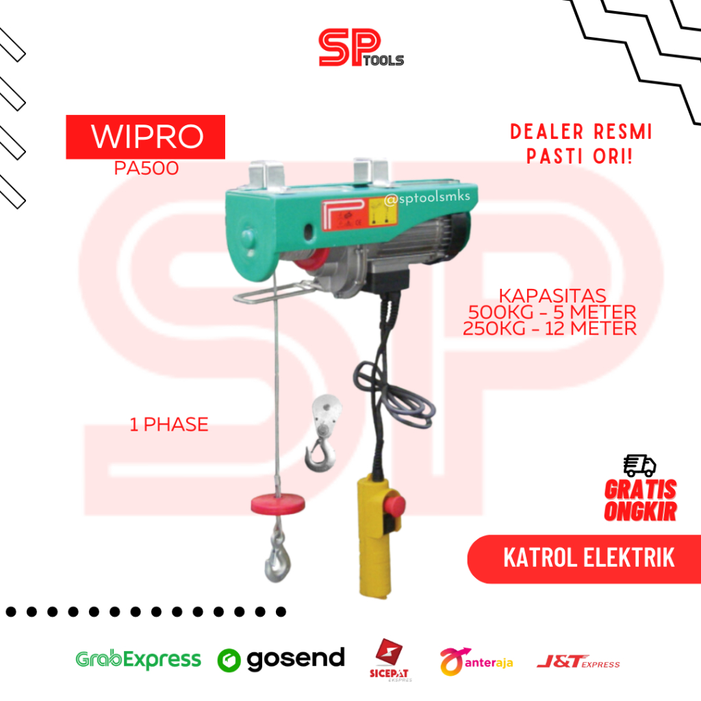KATROL ELEKTRIK / ELETRIK HOIST / ELECTRIC HOIST / KAPASITAS 500KG 500 KG 12 METER WIPRO PA-500 / PA