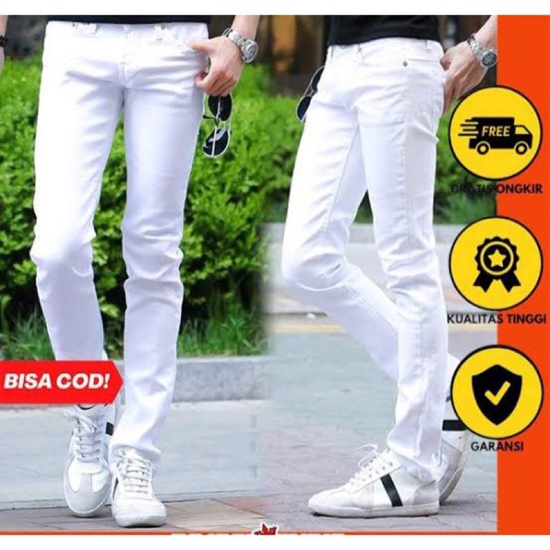 Celana jeans panjang putih stretch slimfit skennnnny SUPER JUMBO