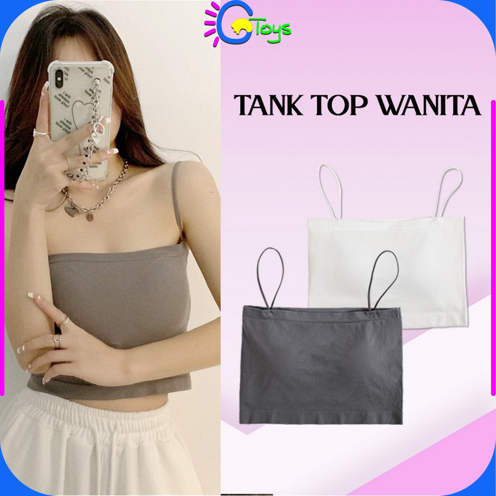 CR-P263 Tank Top Crop Tali Spagheti Tanpa Lengan Pakaian Dalam Polos Wanita / Basic Tanktop Sleevele