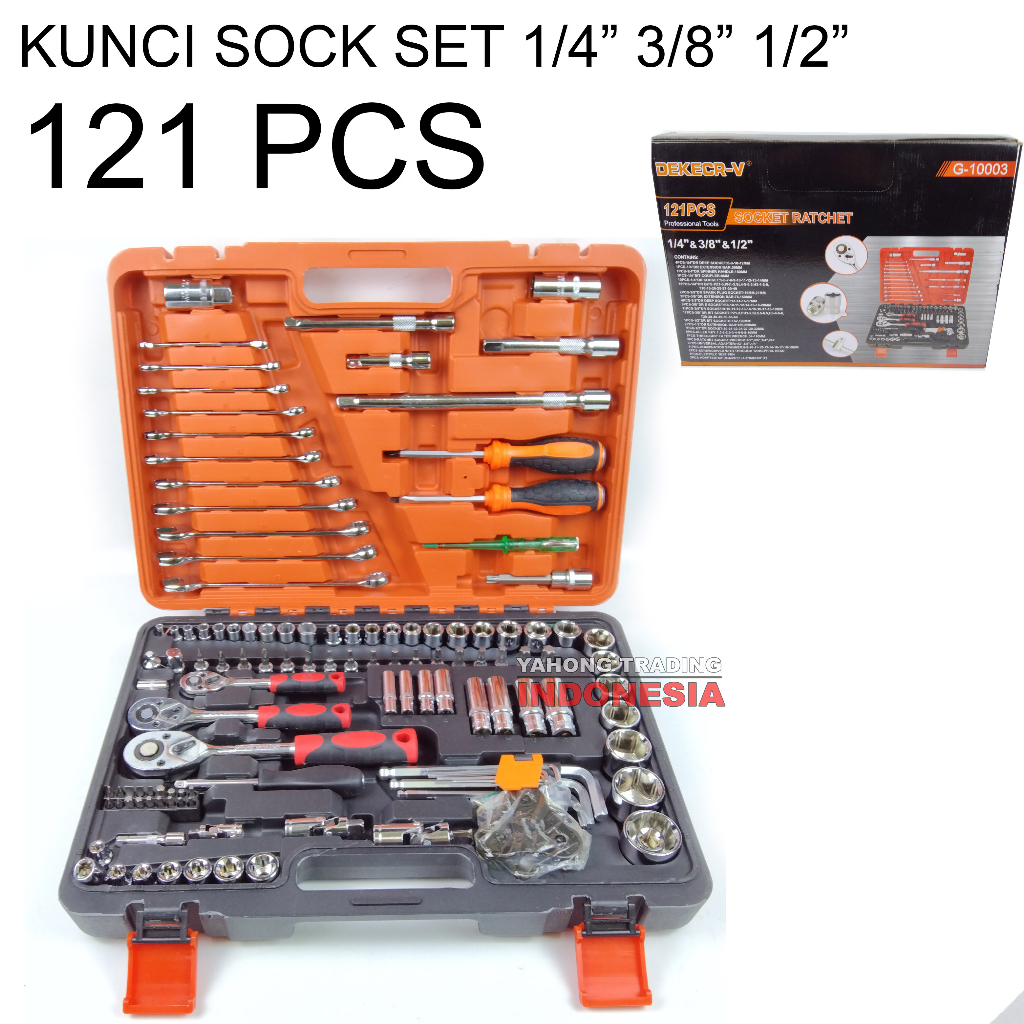 Kunci Sock Sok Set 1/4&quot; 3/8&quot; 1/2&quot; inch 121 Pcs Socket Tool Kit