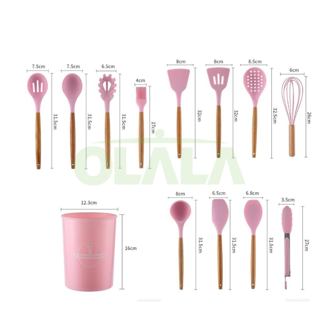 ALAT MASAK SET PERALATAN MASAK 12IN1 SET SILICONE KITCHEN SET UTENSIL SPATULA COOKING BPA-FREE OLL-4233-88
