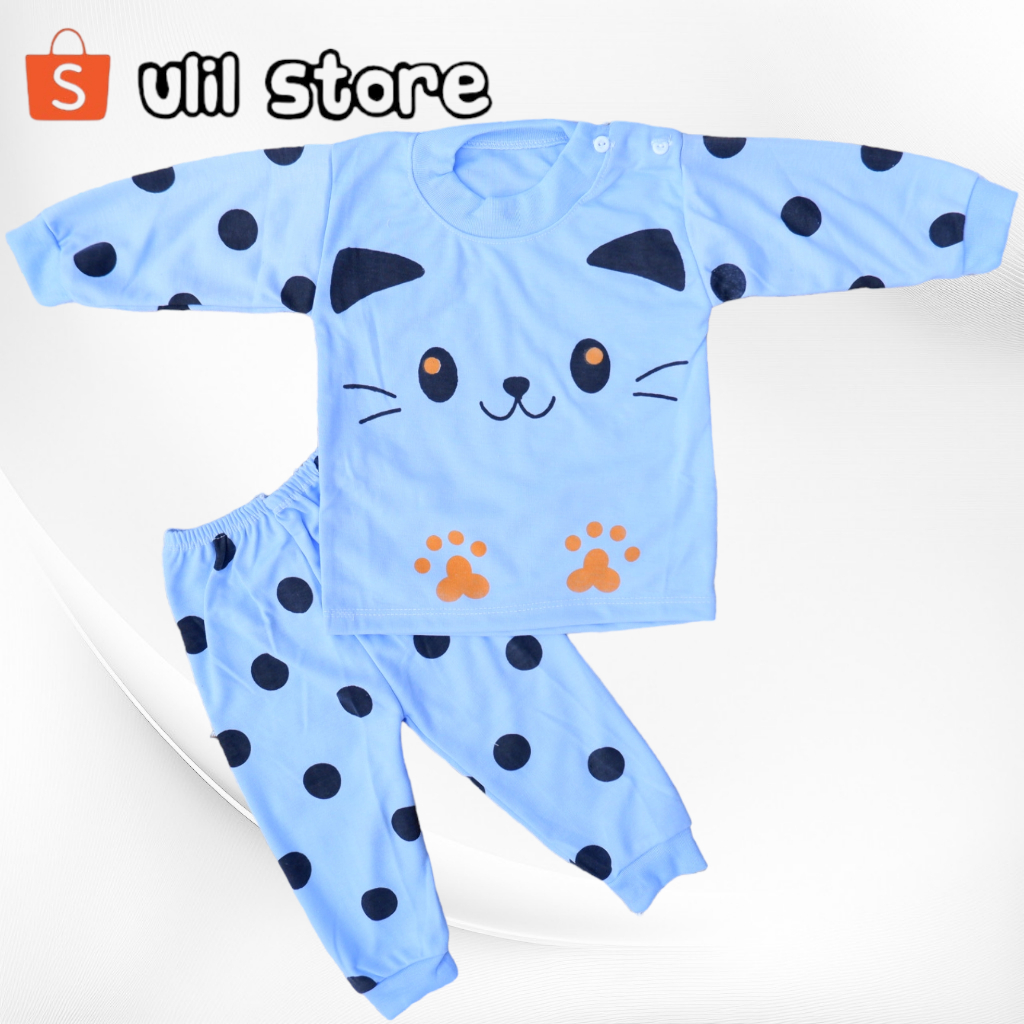 Setelan Baju Bayi Panjang Kancing Pundak Usia 3-18 Bulan Sheila Baby Motif Cat New