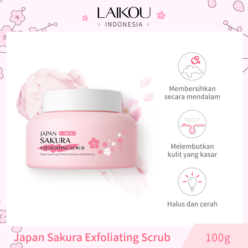 LAIKOU Japan Sakura Scrub Wajah dan Tubuh Eksfoliasi Kulit Mati Melembutkan Mencerahkan Warna Kulit 100g