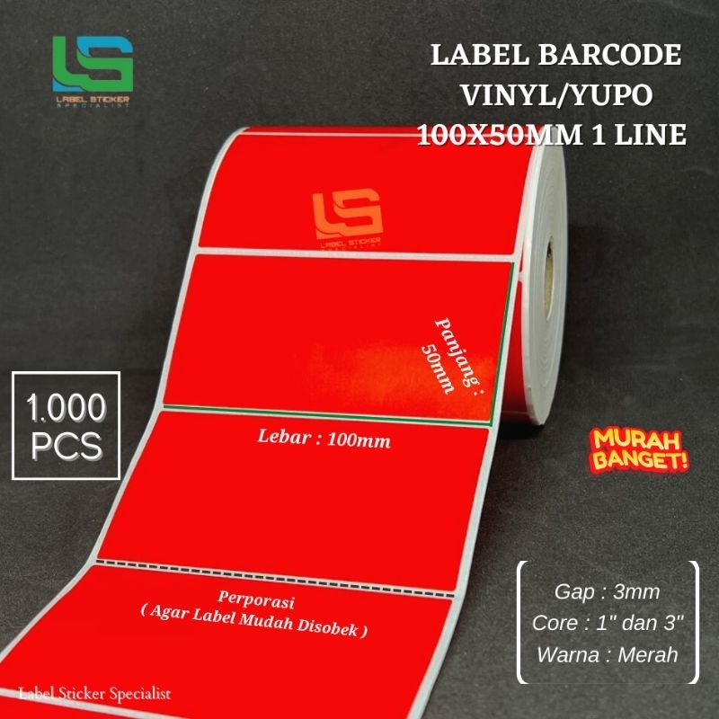 

Label Vinyl 100X50 MM Label Yupo 100X50 MM Merah Isi 1000 PCS