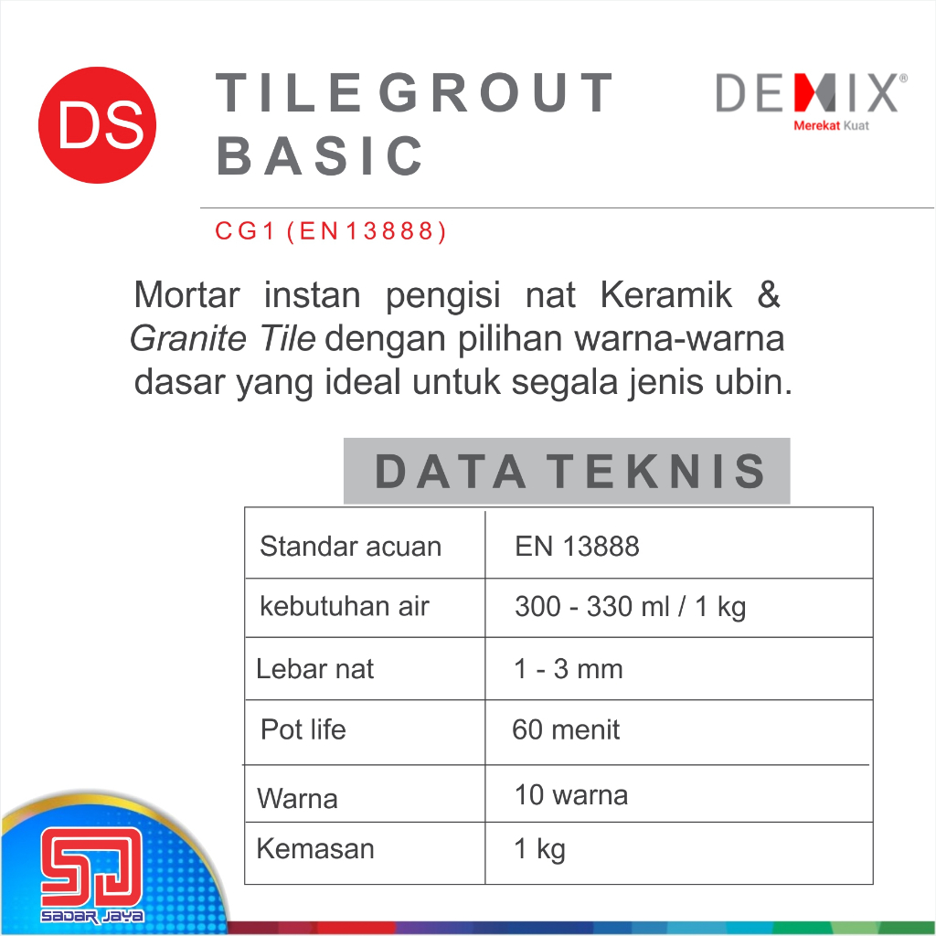 Semen Pengisi Nat Keramik &amp; Granit DEMIX DS Mortar Instan Tile Grout Basic