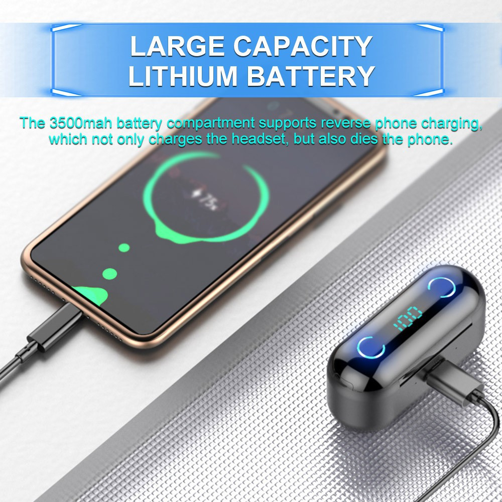 Gotama TWS F9 Bluetooth Earphone In-ear Stereo Wireless Touch Control Active Noise Headphone PowerBank