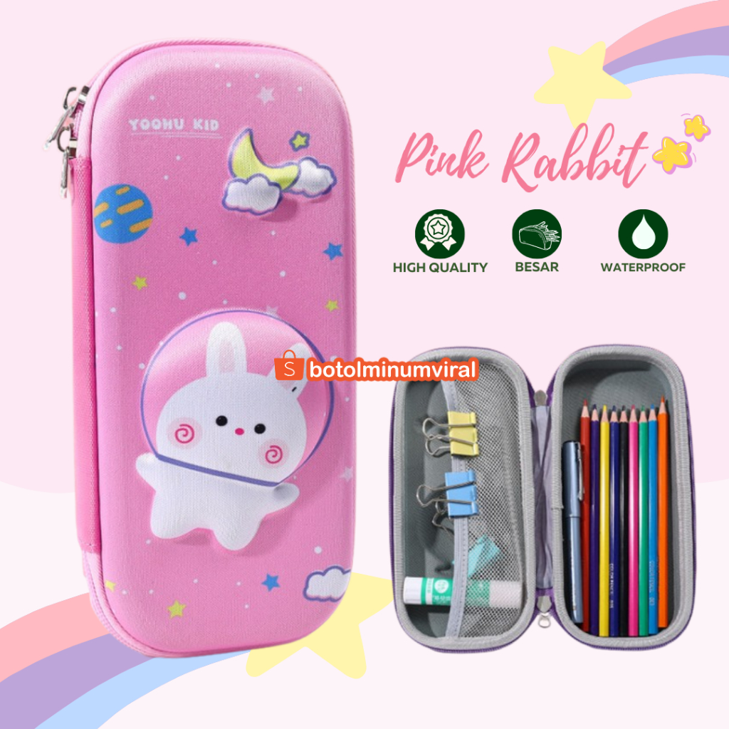 Tempat Pensil 3D Timbul Kotak Karakter Unicorn Astronot Dino Mermaid