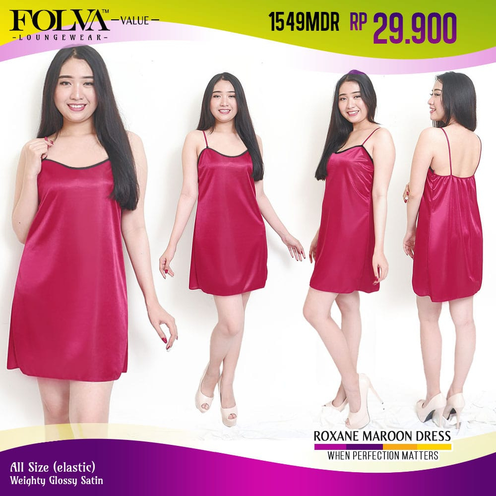 FOLVA Tanktop Dress Baju Tidur Wanita Bridesmaid Satin all size