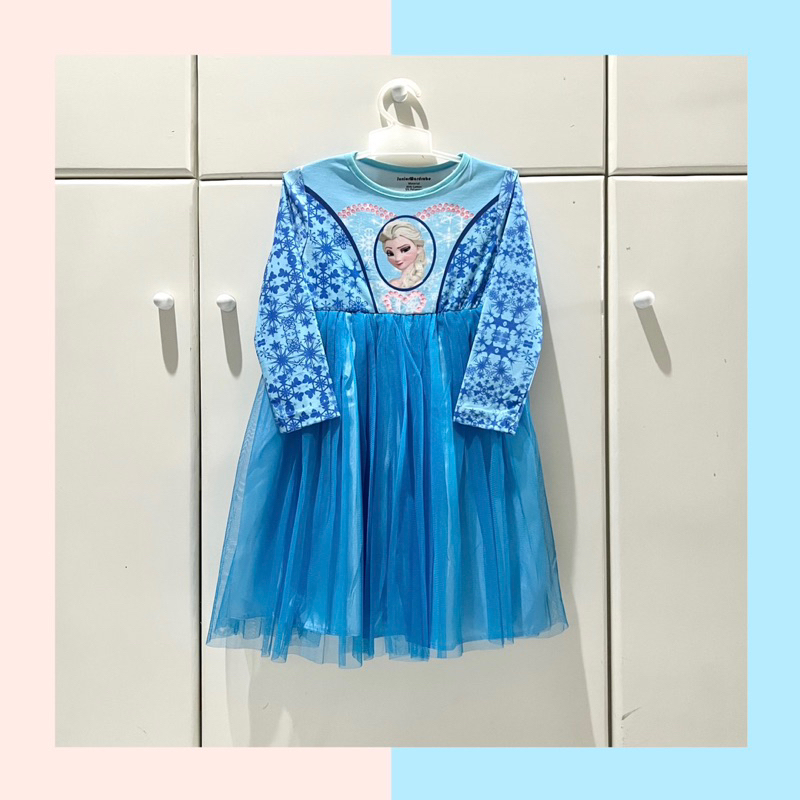 DRESS PANJANG GAMIS TUTU ANAK PRINCESS ELSA FROZEN BIRU
