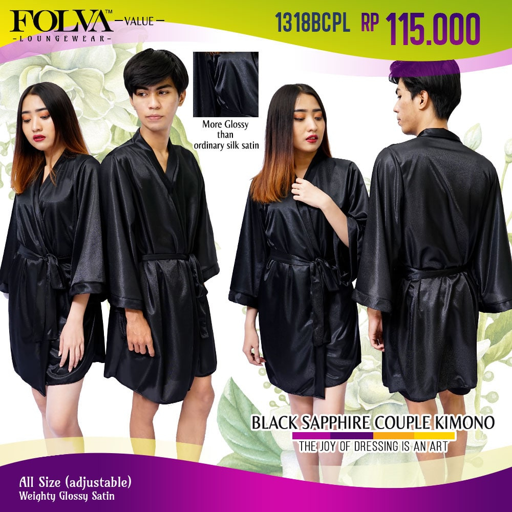 FOLVA kimono baju tidur couple satin 1318BCPL hitam all size