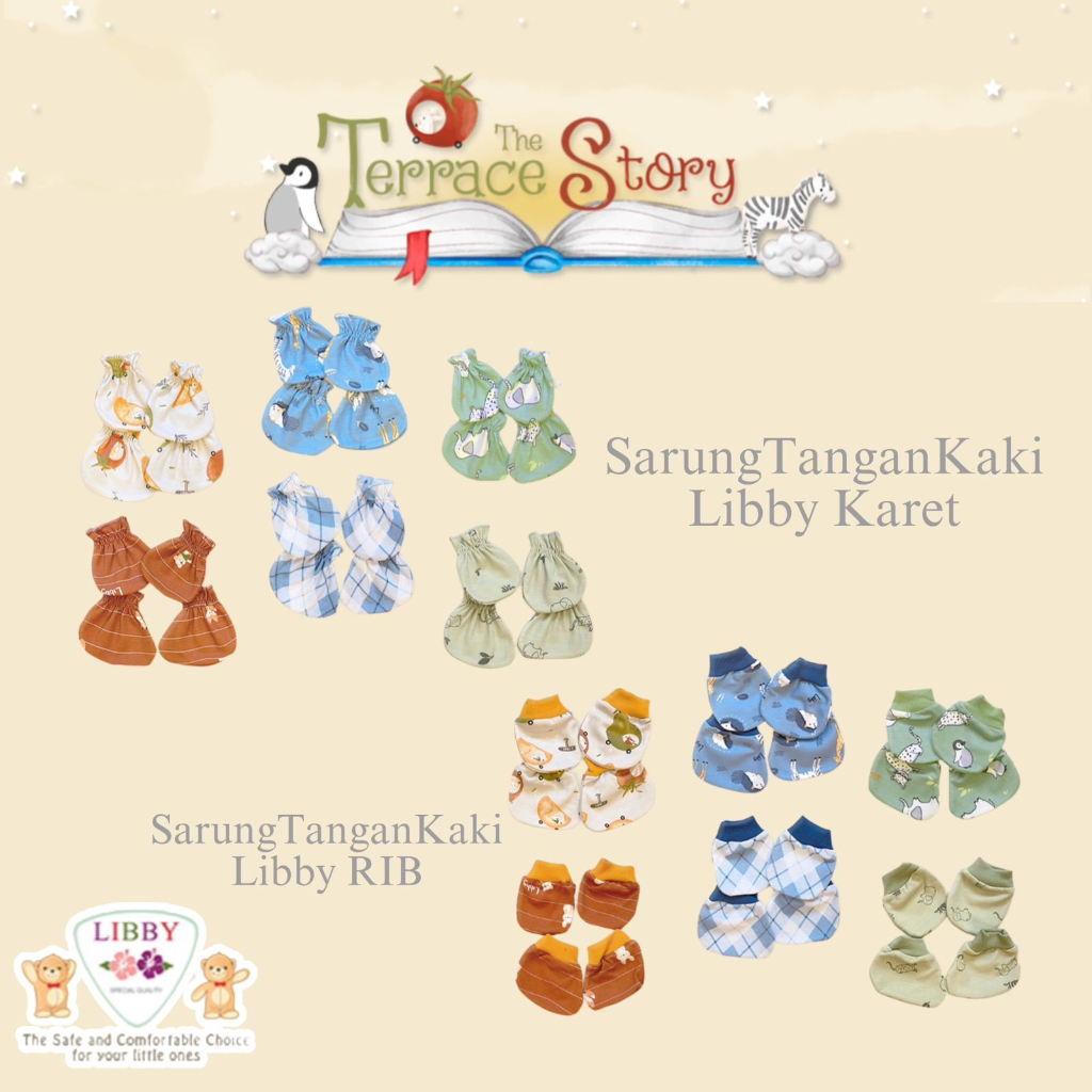 STK isi 3set Libby Sarung Tangan &amp; Kaus Kaki Model Rib &amp; Karet / Mittens &amp; Booties Libby Motif