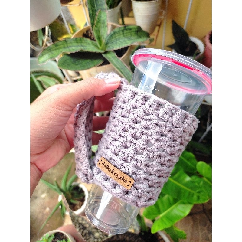 TALL - CUP SLEEVE CROCHET COFFEE CUP SLEEVE BOTTLE SLEEVE SARUNG BOTOL RAJUT