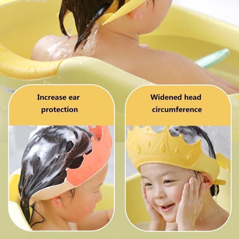 TokoPapin Topi Mandi Keramas Mahkota Anak Bayi Balita Baby Shower Cap Mahkota Peralatan Penutup Pelindung Kepala Mandi Anak Bayi