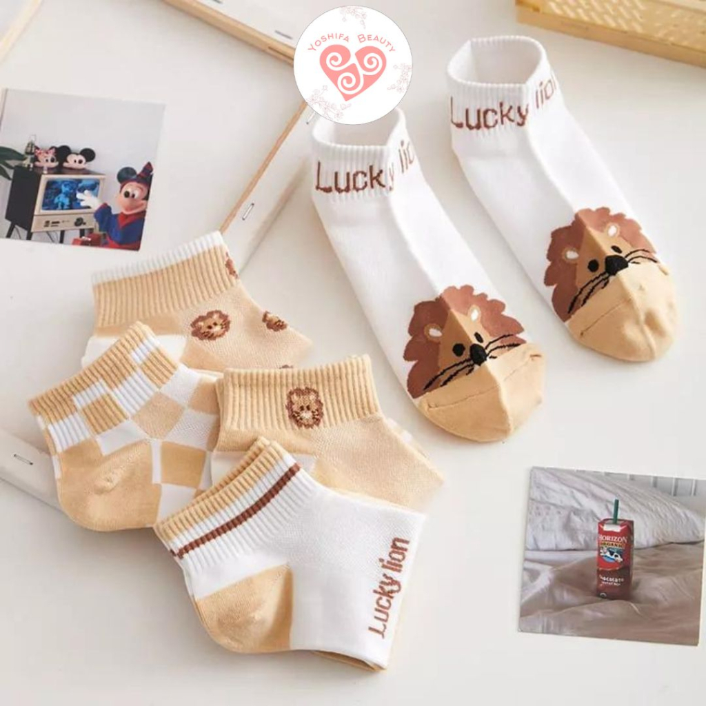 Kaos Kaki Wanita Motif Lucu Lion Cute Toska Lucu  Cute Lion | Kaoskaki Cute Murah Fashion Korea Women Sock Import