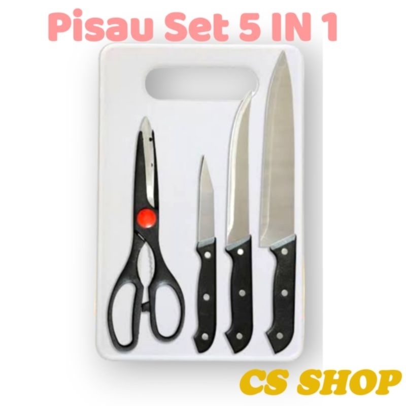 PISAU SET TALENAN 5IN1 STANLESS/SET PISAU TALENAN+GUNTING PISAU 2/KNIFEE SET
