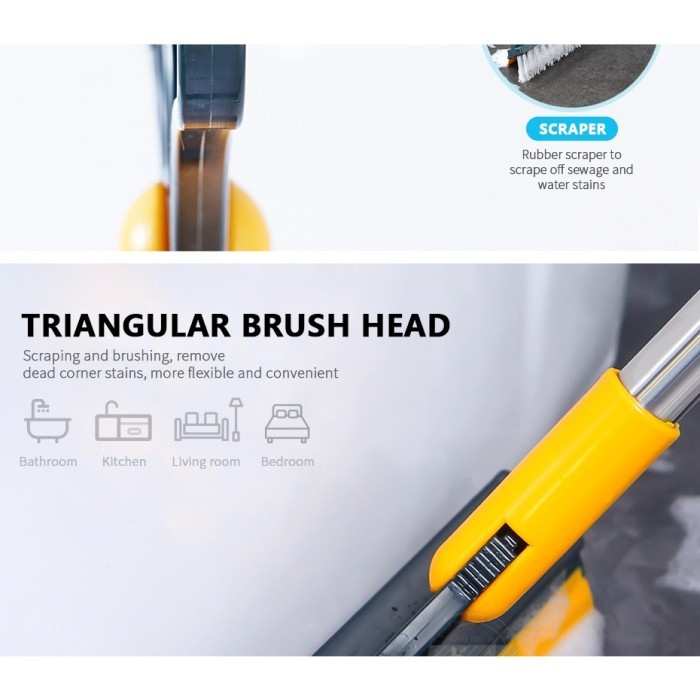 MC Sikat Lantai Wiper 3in1 Pembersih Lantai Dinding Kamar Mandi Gagang Panjang Portable Sapu Lancip Model V