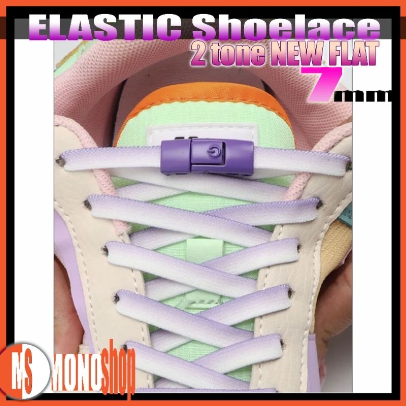 elastic shoelace new flat tali elastis model two tone dengan lock berwarna