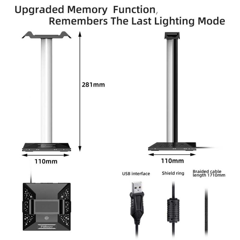 Piifoxer Gantungan Gaming Headphone Stand Hanger RGB USB 281mm - EB02