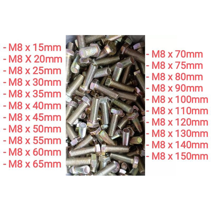 Baut Dan Mur M8 Kunci 12 Drat Pitch 1.25 Kuning - Baut Siku