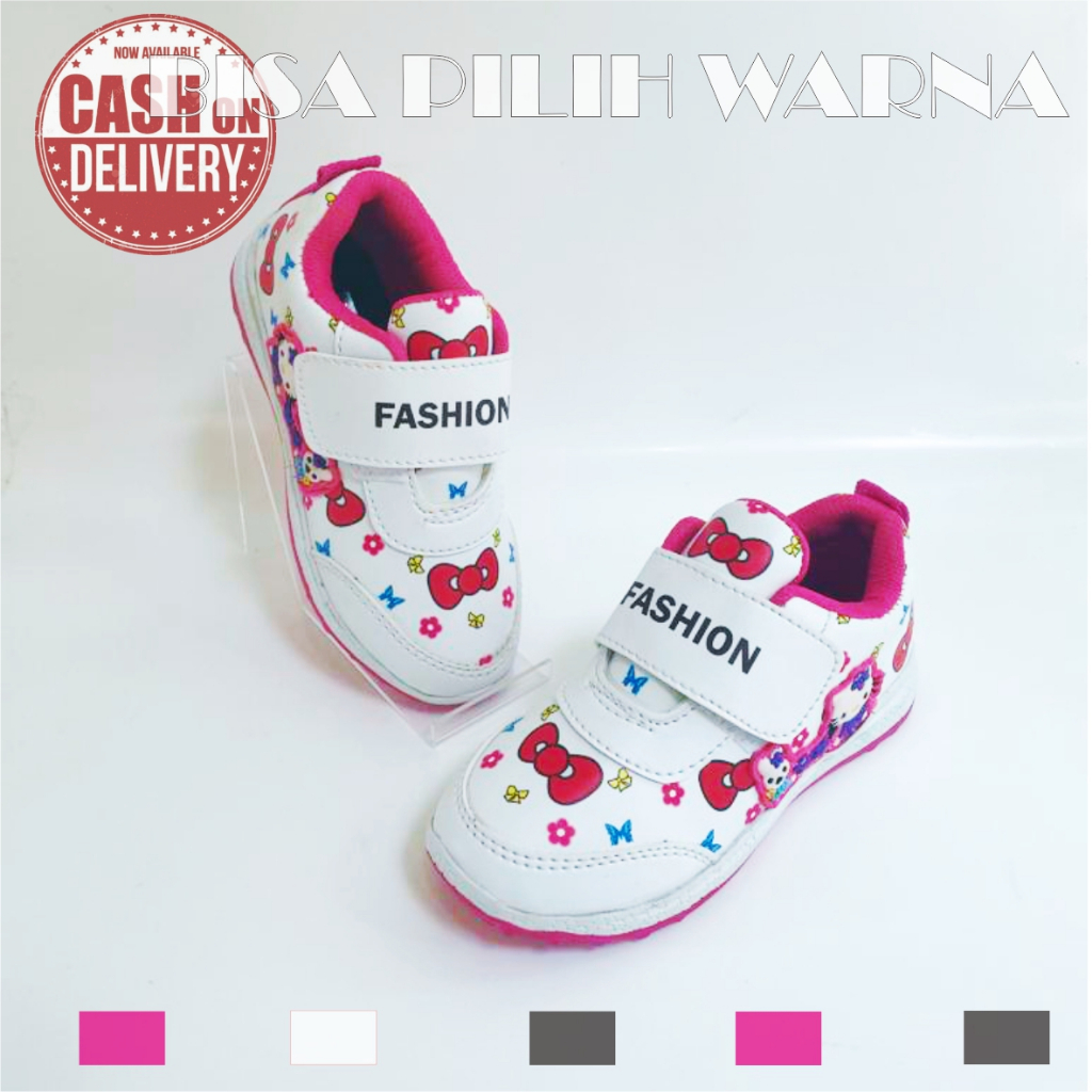 Sepatu Sneakers  hello kitty Velcro Anak - keren Merah Muda