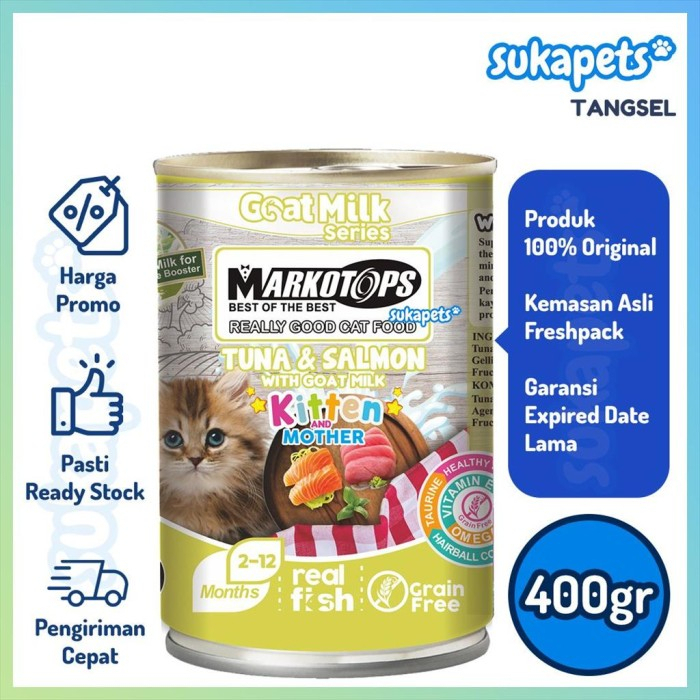 Markotops Kaleng Kitten Tuna &amp; Salmon With Goat Milk 400gr